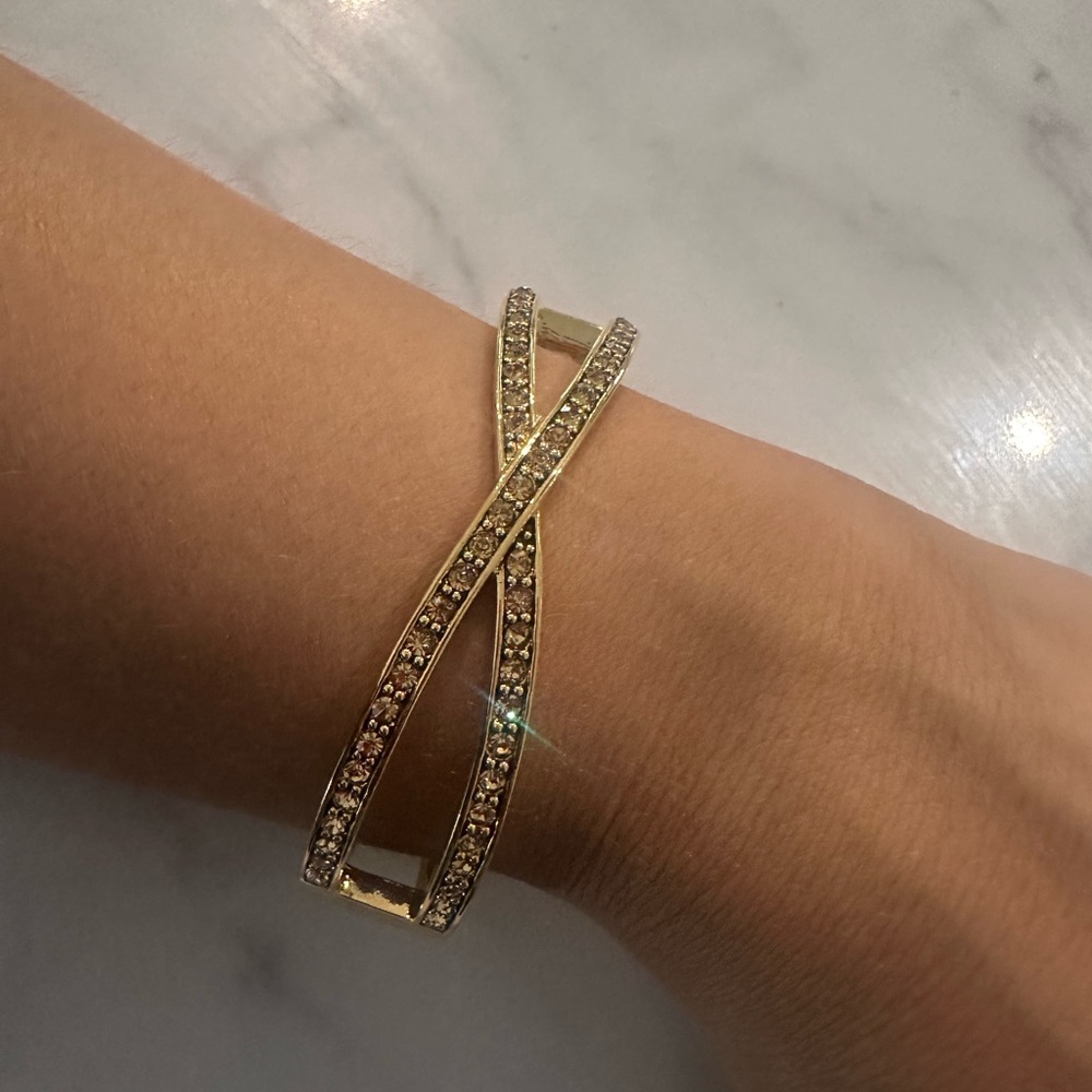 Monet criss cross Gold bracelet, studs bracelet, crossover studs bracelet